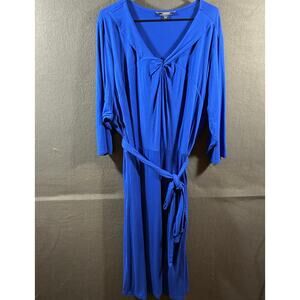 lands end women maxi dress 3x blue stretch modest coastal beach vacation tie